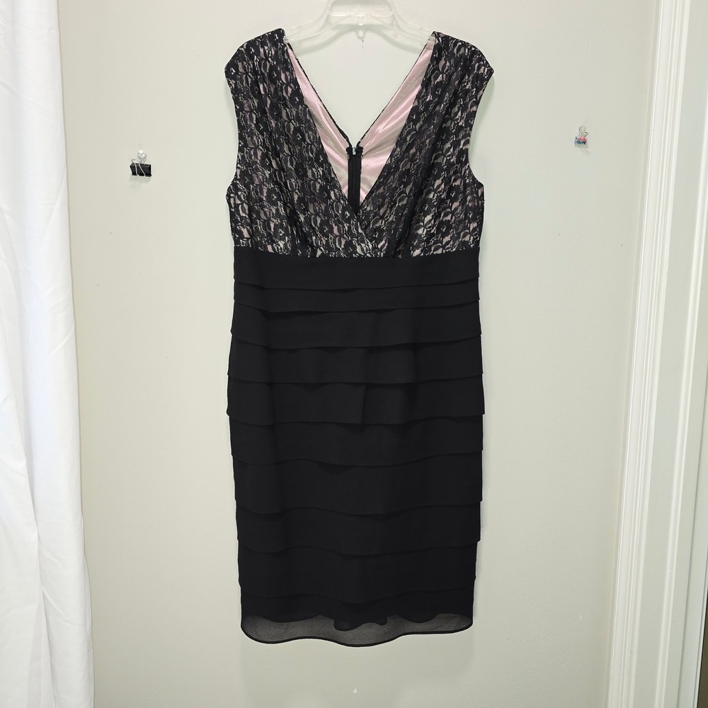 Dressbarn Collection Black Lace Tiered Ruffle Cocktail Dress Womens 14 Pink Line
